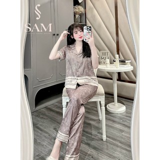 Bộ mặc nhà lụa Sam luxury, pijama lụa tay ngắn quần dài
