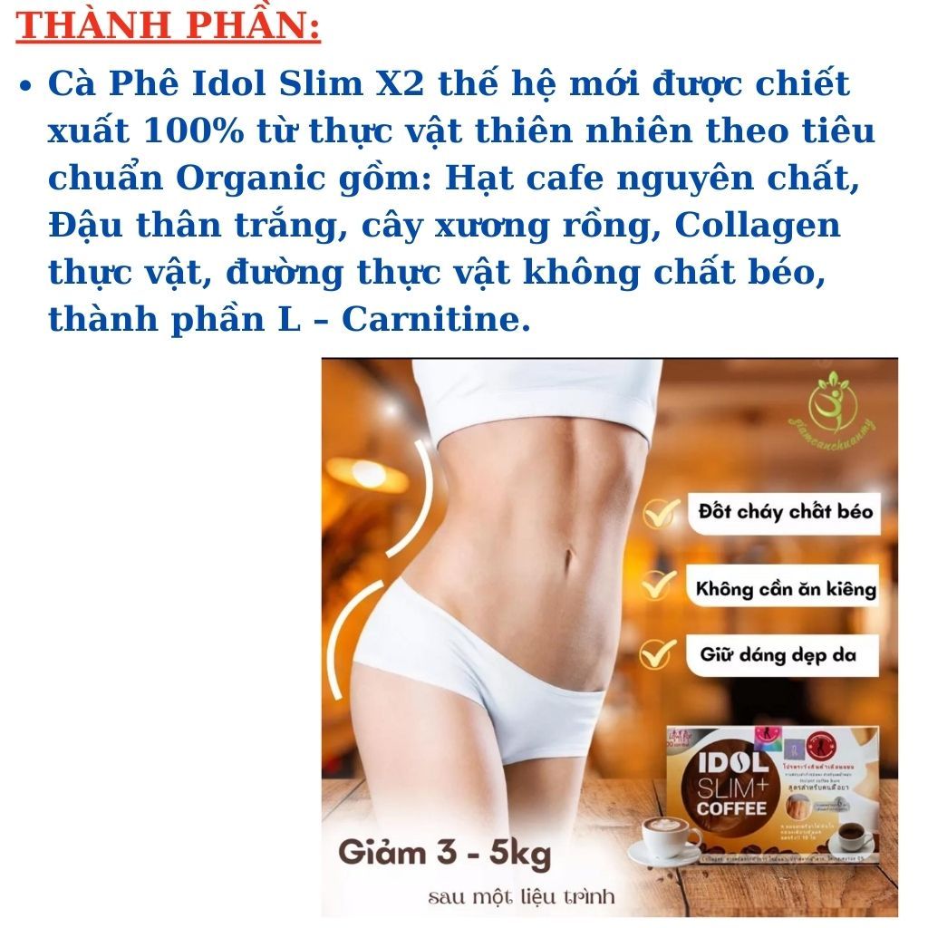 Giảm cân cafe idol slim x2 giảm toàn thân Cà phê IDOL 3 in 1 Thái Lan Chính Hãng