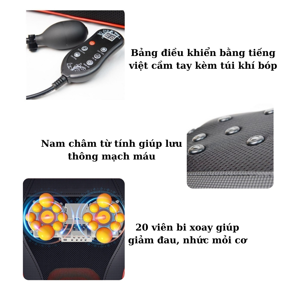 Gối Massage Cổ Vai Gáy, CÓ RUNG. CÓ BÓP HƠI, CÓ TIẾNG VIỆT, CÓ HỒNG NGOẠI, CÓ TỪ TÍNH,bản cao cấp nhất - BH 12 tháng