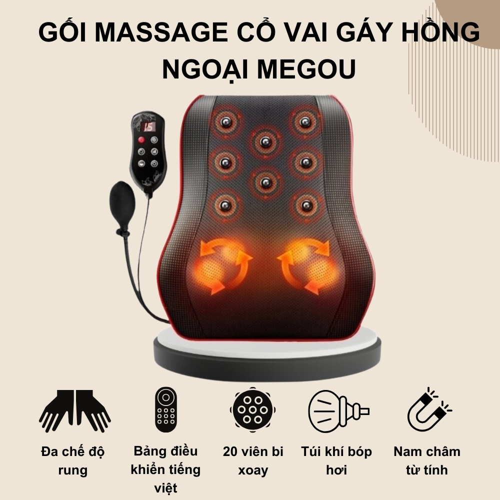 Gối Massage Cổ Vai Gáy, CÓ RUNG. CÓ BÓP HƠI, CÓ TIẾNG VIỆT, CÓ HỒNG NGOẠI, CÓ TỪ TÍNH,bản cao cấp nhất - BH 12 tháng