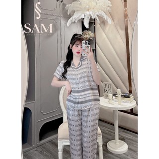 Bộ mặc nhà lụa Sam luxury, pijama lụa tay ngắn quần dài