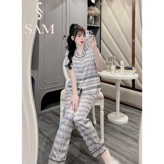 Bộ mặc nhà lụa Sam luxury, pijama lụa tay ngắn quần dài