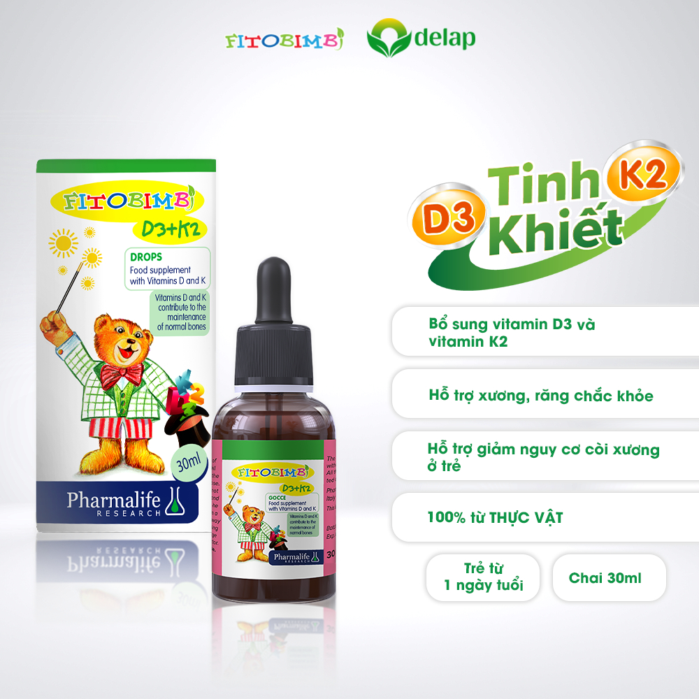 Siro FITOBIMBI D3+K2 Hỗ Trợ Xương Răng Chắc Khoẻ Cho Bé Chai 30ml