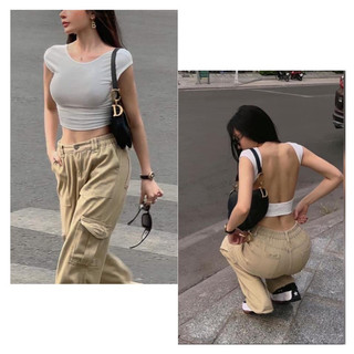 Áo Thun Nữ Cộc Tay Ôm Body Hở Lưng Dáng Lửng 90