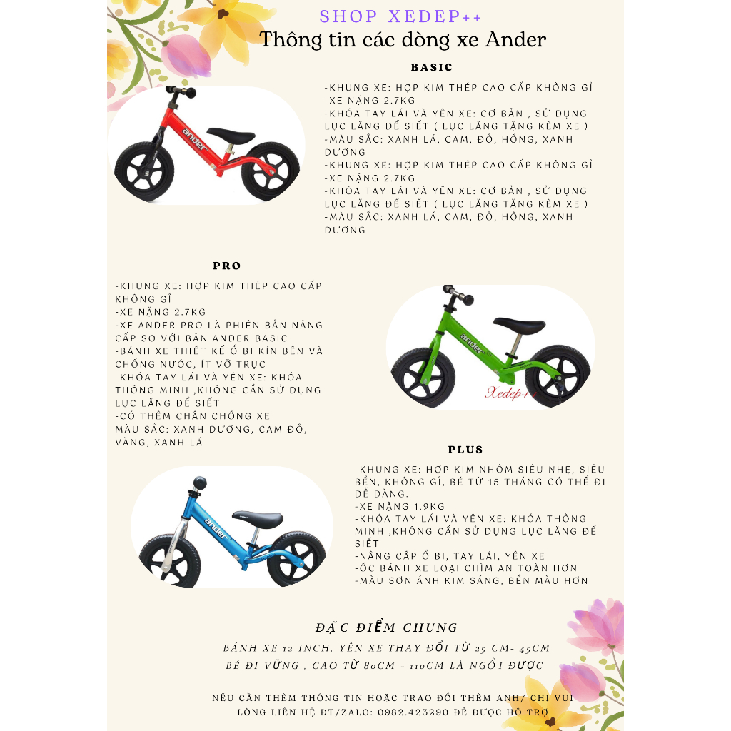 Xe Thăng Bằng Ander + , khung nhôm, tặng chuông xe