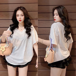 Áo Phông giấy Cotton Trơn Cổ Tim From Rộng Freesize <65kg Bigsize