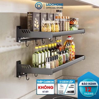 Kệ đa năng LADOHOME đựng gia vị và nồi cơm điện lò vi sóng treo tường nhà bếp thép carbon SQ6188