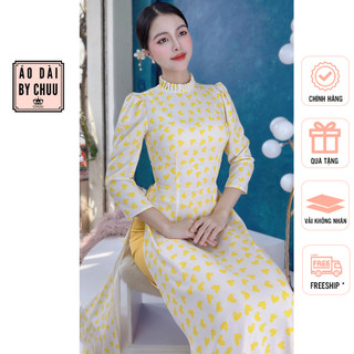 Áo dài cách tân họa tiết chấm bi tay phồng cổ xếp li xinh xắn CHUU AD8010 không kèm quần