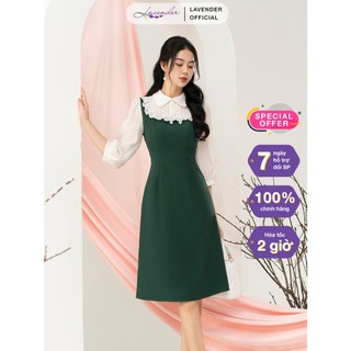 Đầm công sở thiết kế LAVENDER FASHION màu xanh lá dáng a cổ sen D3007