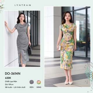 Đầm ôm dự tiệc rút nhún xẻ tà, váy ôm dạo phố ngắn tay LYNTRAN DX-3614N