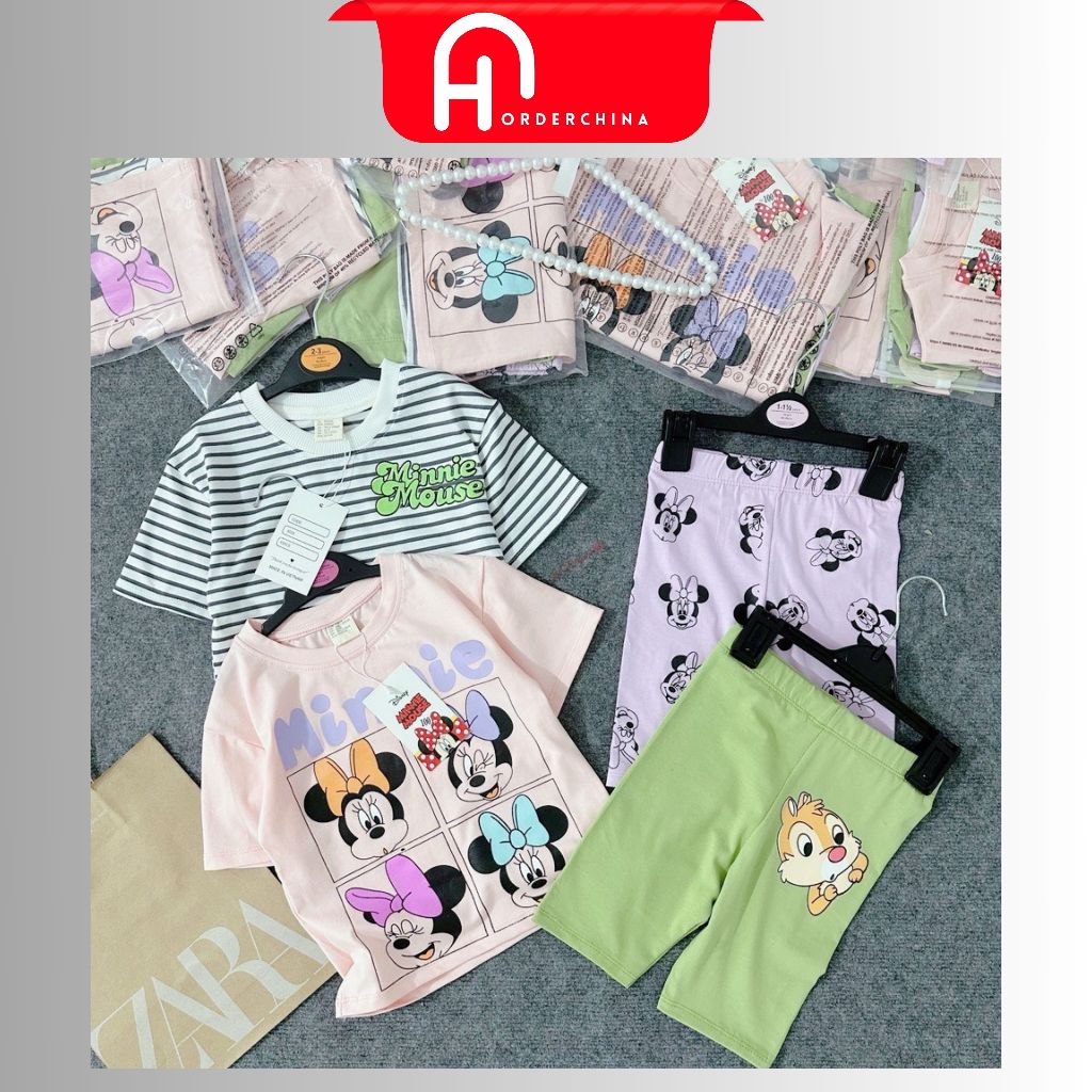 Set 2 bộ mickey minnie mix quần legging cho bé gái - HNOrderChina
