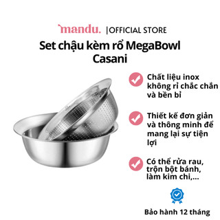 Bộ rổ chậu inox Casani Mega Bowl 40cm, thép không gỉ cao cấp, hàng nội địa Hàn Quốc, bảo hành 1 năm