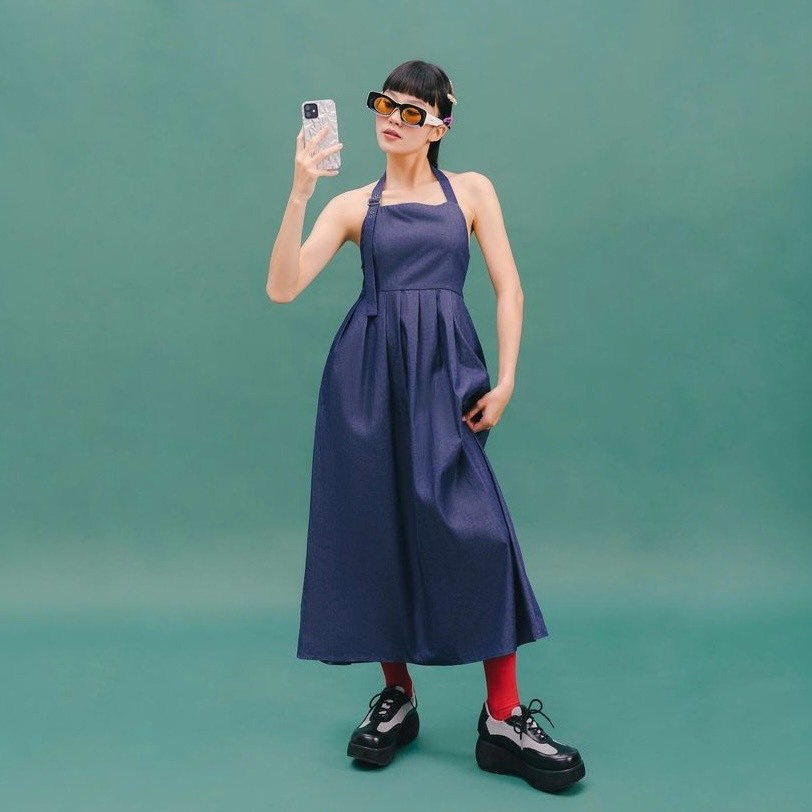 Libé Workshop NAVY HALTER NECK SOFT DENIM MAXI DRESS