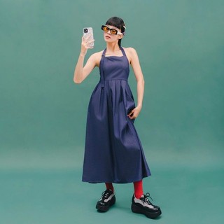 Libé Workshop NAVY HALTER NECK SOFT DENIM MAXI DRESS