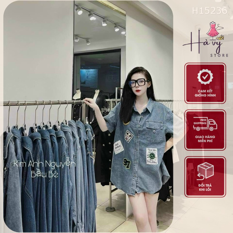 ÁO SƠ MI JEAN CỘC TAY HÌNH MẶT CƯỜI FROM THỤNG
