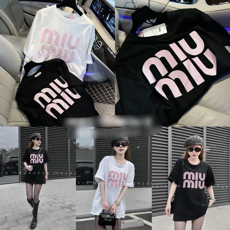 Áo phông, áo thun nữ in chữ miu miu form rộng cực hot