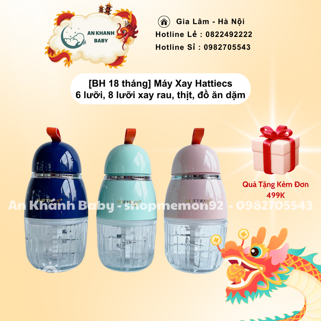 Máy xay ăn dặm , Hattiecs 6 lưỡi, 8 lưỡi dao dung tích 0,3L, xay hattiecs đồ ăn dặm cho bé, đồ dùng ăn dặm cho bé