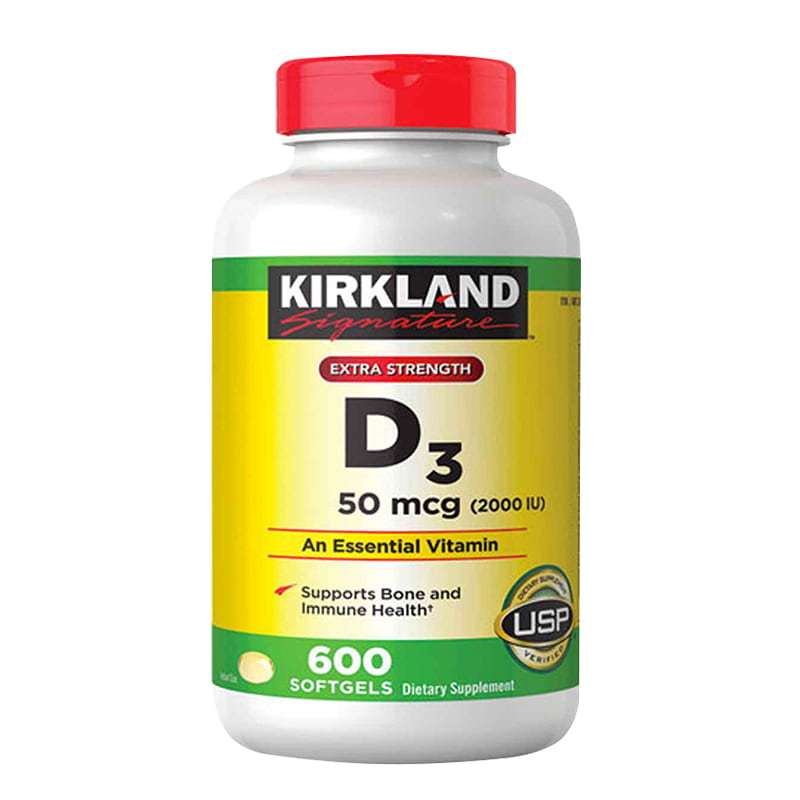 Vitamin D3 2000IU Kirkland Signature hỗ trợ xương khớp hộp 600 viên tăng cường sức đề kháng và hệ miễn dịch