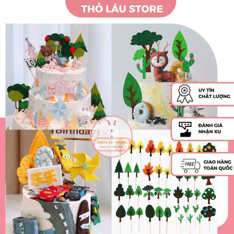 Set 5 hình giấy lá cây trang trí bánh