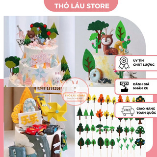 Set 5 hình giấy lá cây trang trí bánh
