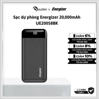 Sạc dự phòng energizer 20,000mah /3.7v li-polymer ue20058bk | ue20010bk - hàng chính hãng bảo hành 2 năm 1 dổi 1