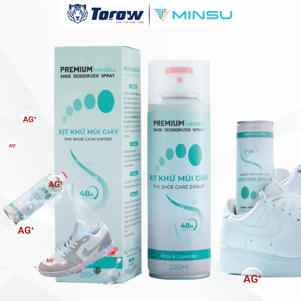 Chai Xịt Khử Mùi Giày Và Chân Công Nghệ ion Bạc Kháng Khuẩn Lưu Hương Thơm Lâu TOROW 220ml