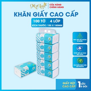 Lốc 5 gói, giấy rút cao cấp mylan hoa cúc 4 lớp, 100 tờ/gói