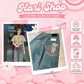 Quần jean suông 💥 HÀNG LOẠI 1 💥 Quần rách thêu gấu hottrend, phong cách Hàn Quốc