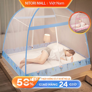 NITORI Màn mùng chụp tự bung xếp không cần lắp đặt thông minh chống muỗi cao cấp gấp gọn đủ size 1m2 1m5 1m8