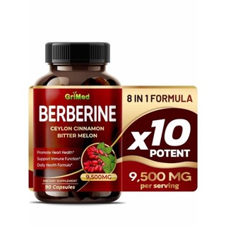 Grimed berberine 9500mg siêu đậm đặc, hỗ trợ tiểu đường, cân bằng lượng đường trong máu, bảo vệ tim, tiêu hóa, trẻ hóa