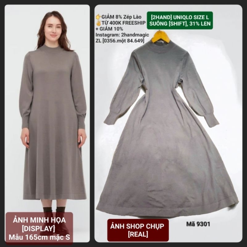Đầm, Váy len NHẬT hiệu U N I, suông tay phồng, size L, 9301