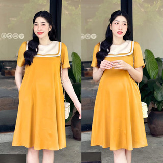EVERMOM l SALE Đầm bầu Sumi cổ thuỷ thủ viền form suông thanh lịch