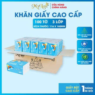 Thùng 30 gói, giấy ăn rút cao cấp mylan cầu vồng 3 lớp, 100 tờ/gói