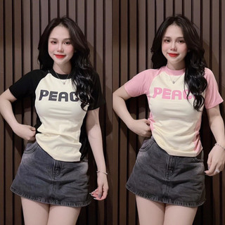 Áo thun chữ PEAC chất cotton khô 3158 dáng baby tee VYCOCA