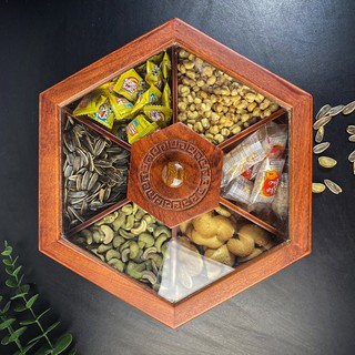 Khay đựng bánh kẹo tết,hộp đựng bánh kẹo tết bằng gỗ hương mặt kính ,7 ngăn sang tiện lợi BK02