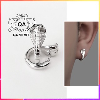 Khuyên tai bạc 925 mặt rắn hổ mang bông tròn nam nữ kẹp vành s925 cobra qa silver earrings ea231204