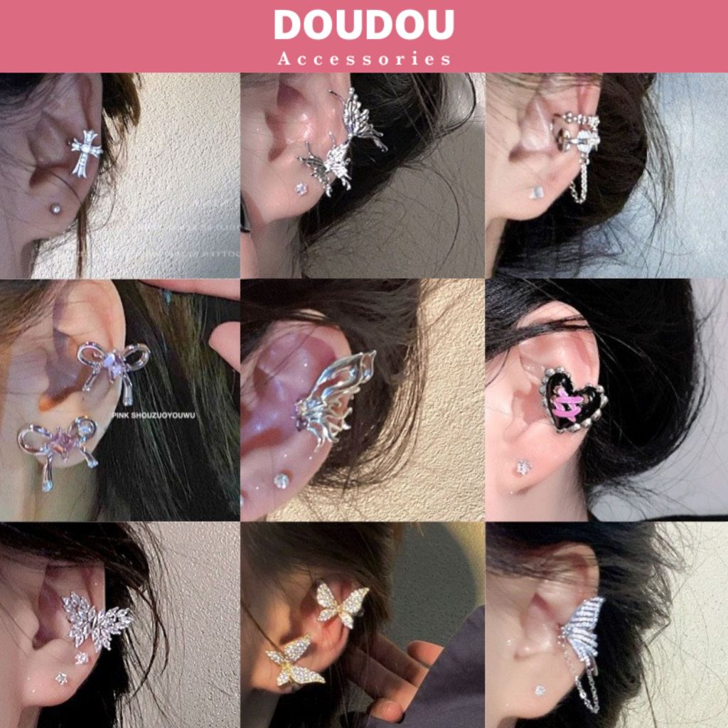 Bông tai kẹp vành Doudou Set khuyên Hoa tai kẹp vành nữ phong cách Hàn Quốc thời trang cá tính mạ bạc 925 EH003