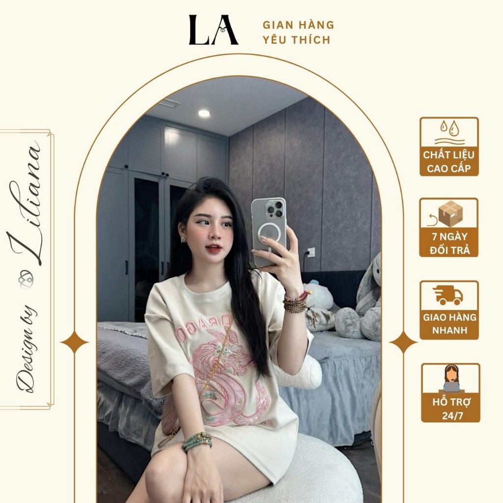 Áo phông nữ hình thêu Rồng nổi hottrend Liliana Clothes- Mã AO01
