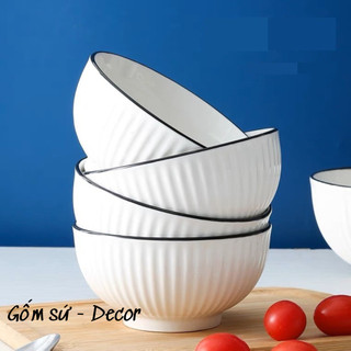 Bát ăn cơm sứ trắng viền đen phong cách Bắc Âu - Chén ăn cơm sứ cao cấp, sang trọng