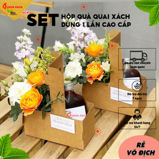 Hộp 2 Ngăn Bằng Giấy Carton Có Quai Xách, Đựng Cà Phê, Hoa Trà Tặng Quà