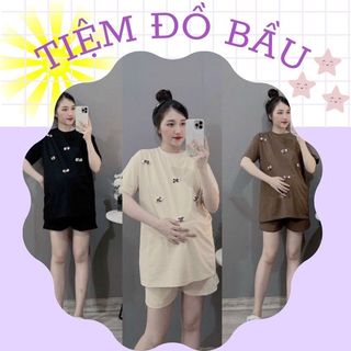 BỘ BẦU COTTON V320 ĐÍNH NƠ CHERRY ĐIỆU ĐÀ-ĐỒ BỘ BẦU MÙA HÈ CHẤT COTTON CO DÃN THOẢI MÁI CHO MẸ
