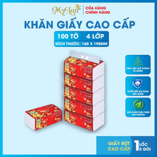 Lốc 5 gói, giấy rút tết cao cấp mylan 4 lớp, 100 tờ/gói