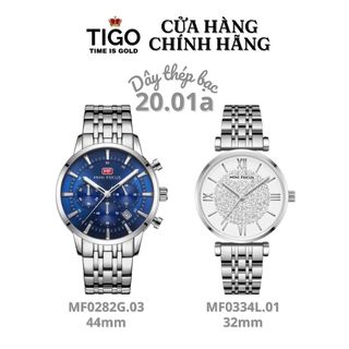 Đồng hồ đôi mini focus dây thép bạc dạng mắt thép không gỉ mặt tròn mã số 20