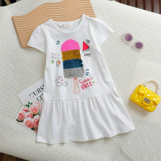 Đầm váy thân dài bé gái kết kim sa thun cotton vnxk