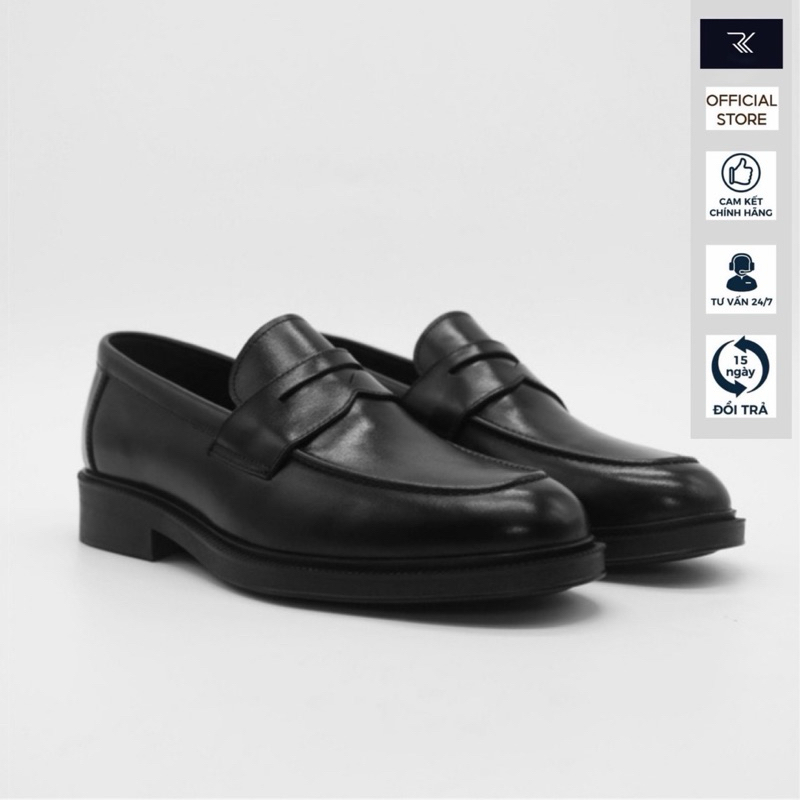 Giày Lười Nam Penny Loafer Blach White Da Đế Cao su, Chống Nhăn màu đen trắng