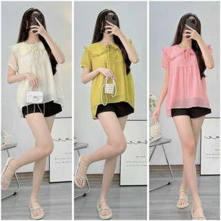 Áo bầu công sở free size hàng thiết kế cổ sơ mi viền ren - áo bầu babydoll đẹp