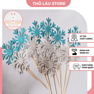 Túi 10 topper bông tuyết nhũ cắm bánh, bông tuyết trang trí bánh