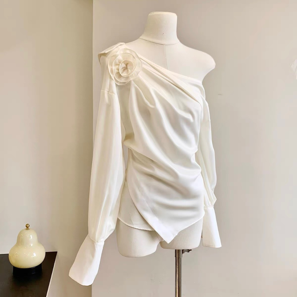 ÁO SƠ MI LỆCH VAI LỤA HÀN CAO CẤP CHUẨN QC- MAYU BOUTIQUE