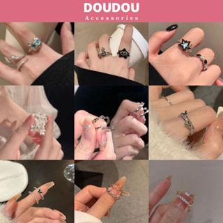 Nhẫn nữ freesize Doudou Set nhẫn bạc phá cách cá tính phong cách Âu Mỹ mạ bạc S925 thời trang JZ008