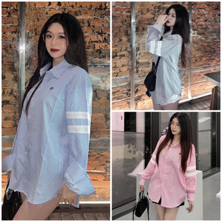 Áo sơ mi kẻ sọc viền tay chất xốp form rộng🍀 áo sơ mi dài tay unisex